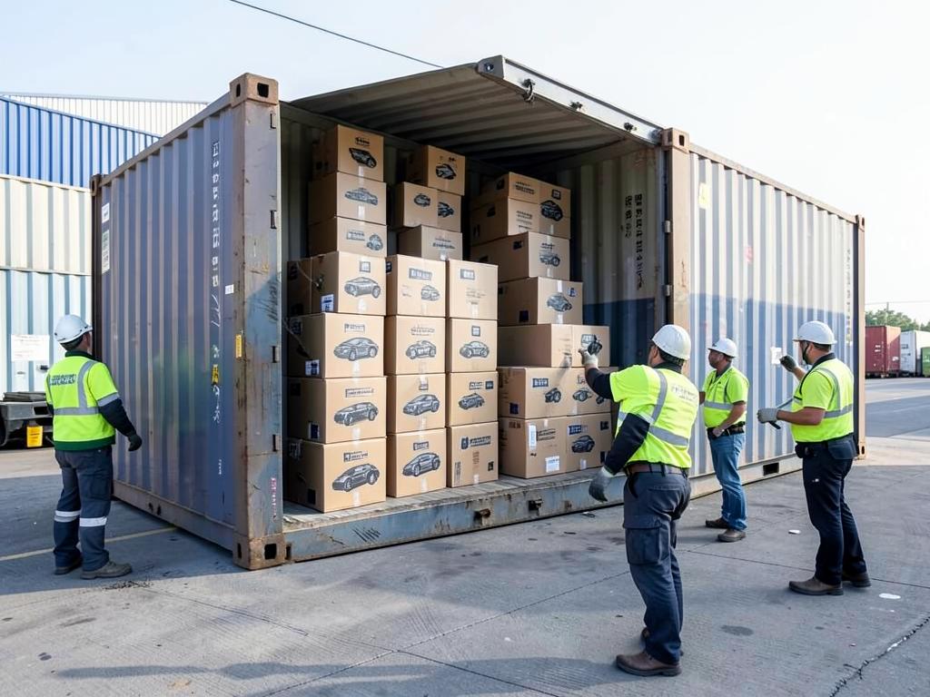 Contenedor cargado con autopartes en bodega